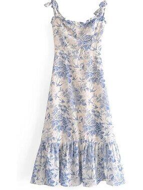 Strangers & Lovers Buckingham Palace Dress Blue White Floral Midi Dress